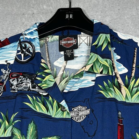 VTG Harley Davidson Hawaiian Shirt SMALL Motorcycles Sleeveless Biker Made USA - Picture 2 of 11